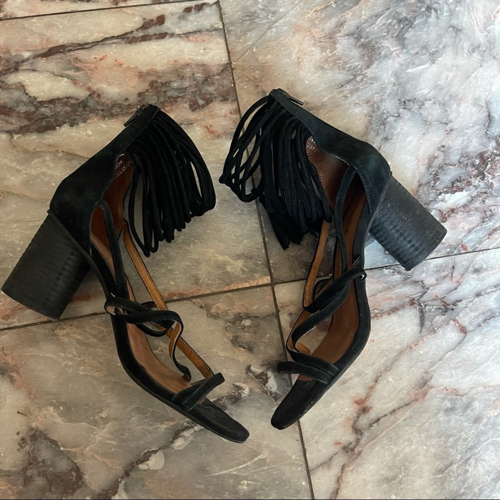 Jeffrey Campbell Suede Ankle Wrap Tassel Heels Size 8.5